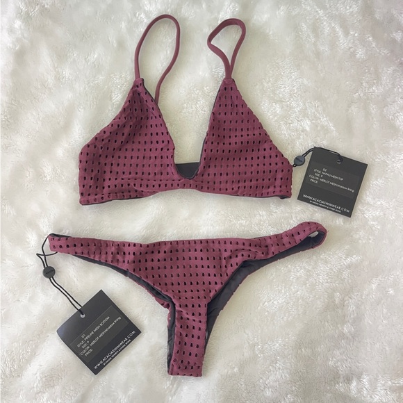 NWT XS Acacia Swimwear Merlot Mesh Bikini set